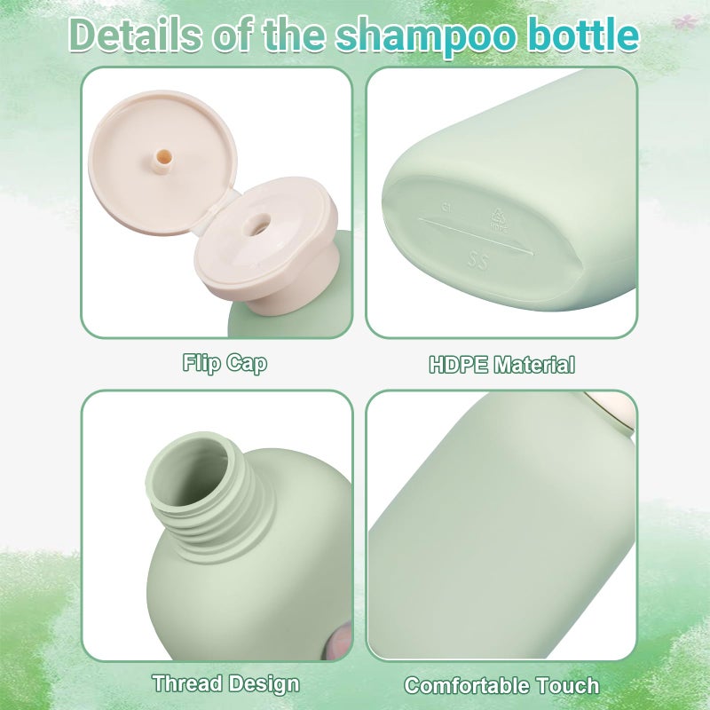 UMETASS 8.8 oz Plastic Travel Shampoo Bottles, Empty Plastic Squeeze Bottles with Flip Cap for Toiletries, Leakage-proof Travel Shampoo and Conditioner Bottles (4 pack, Green) - Image 3